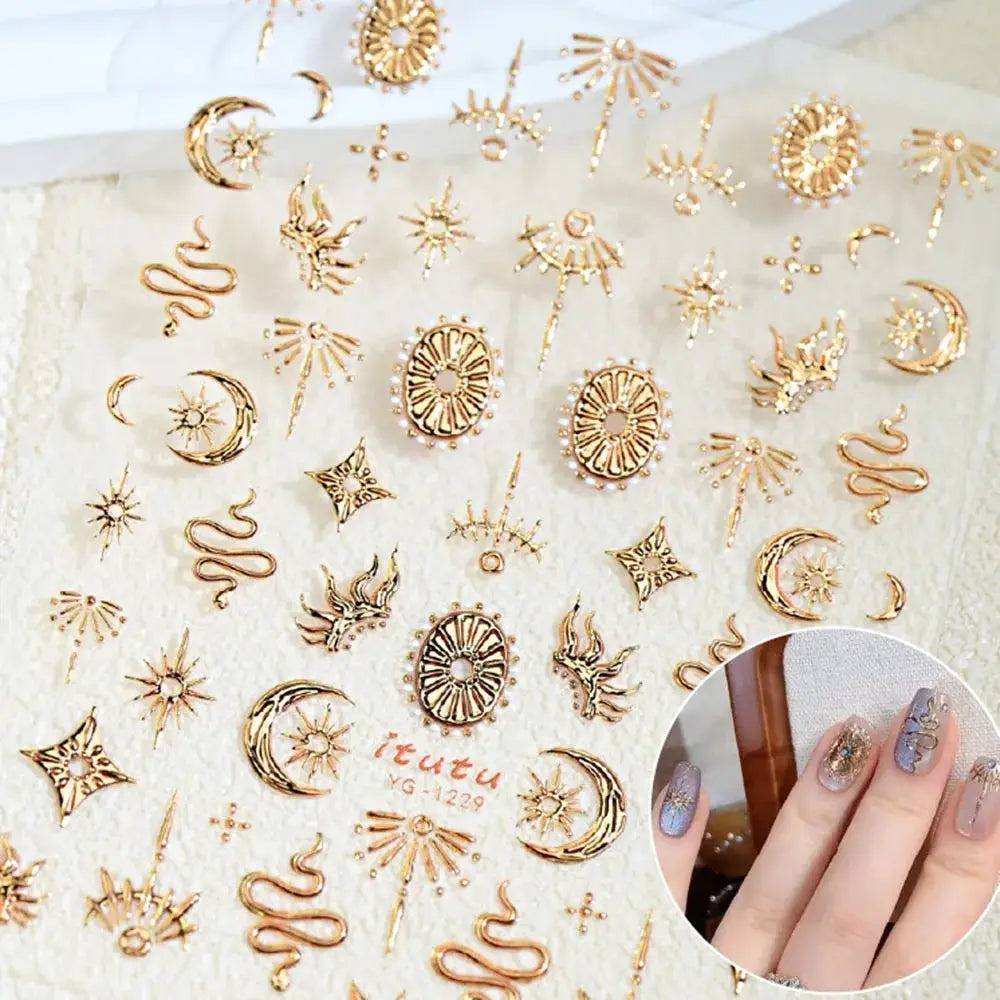 Gold Silver Snake Stars Nail Stickers for Nail Decoation Decals 5D Self-Adhesive Bronzing Stars Moon Totem DIY Supplies Slider from PriceLows™