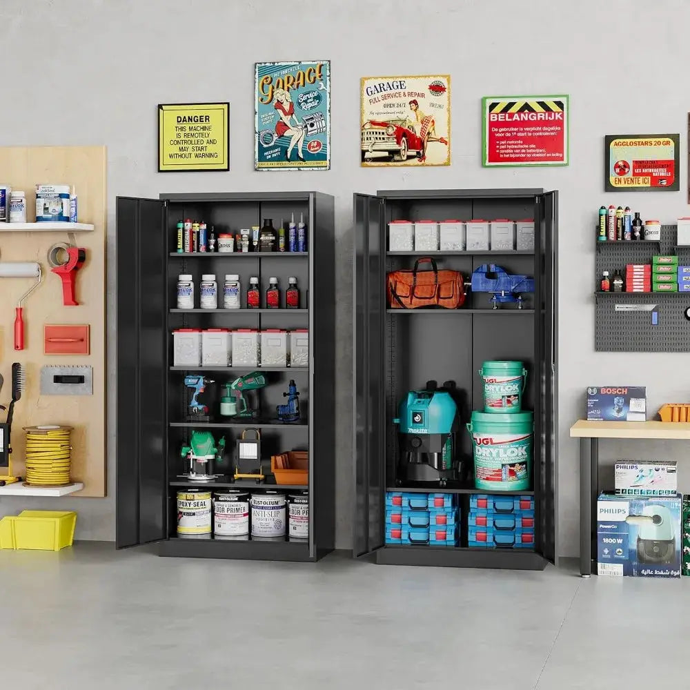 Metal Storage Cabinet with 2 Doors and 6 Shelves,72x36x18 Wide & Deep Garage Storage Cabinet,Tall Black Locking Metal Cabinets from PriceLows™