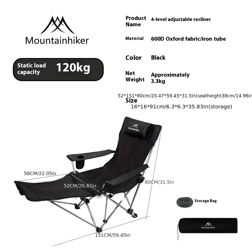 Folding Chair | 600D Oxford Cloth | 4 Adjustable Loungers | One Size