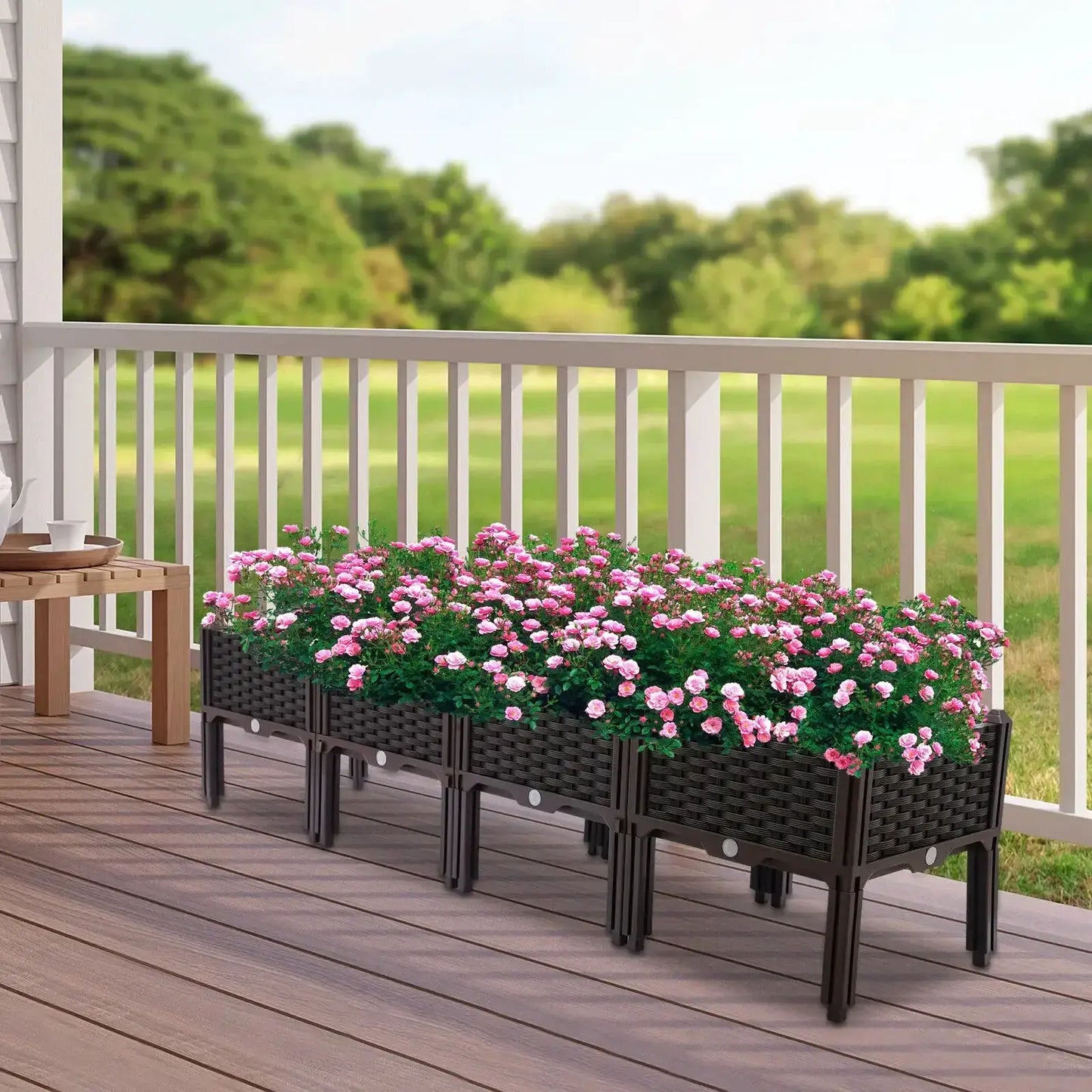 4-Piece Set Elevated Garden Boxes,Raised Planting Beds for Flowers/Herbs,Durable PP Rectangular Planters for Patio/Balcony/Yard from PriceLows™