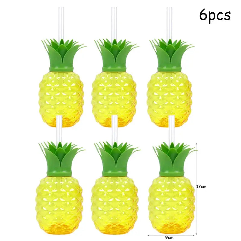 Plastic Drinking Cups | 6-Set Tropical Style | With Straws For Luau Parties