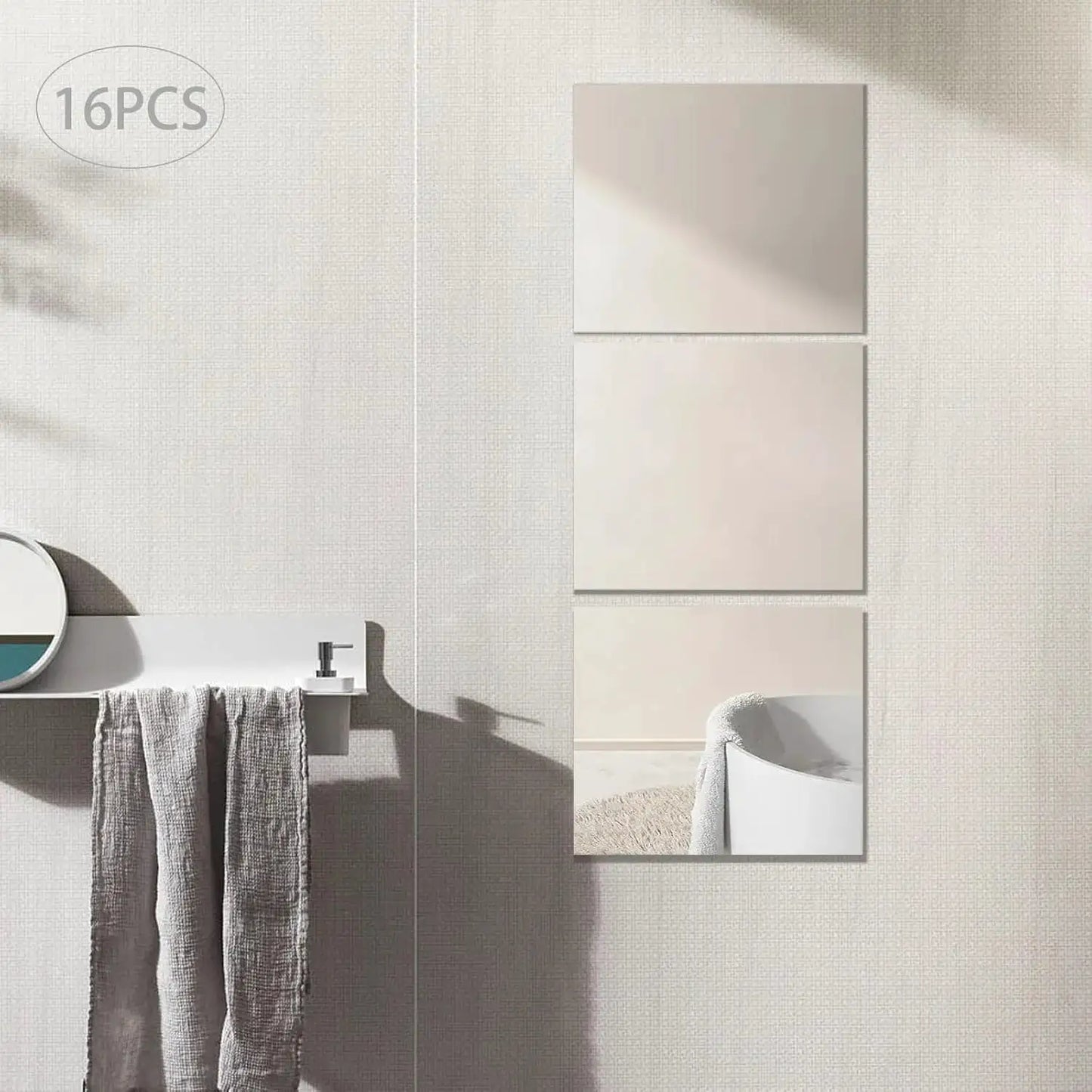 Acrylic Wall Mirror Frameless Home Gym Mirror Tiles, 14''x12'' Shatterproof Wall Mirror (16 PCS),Self-Adhesive Mirrors for Home from PriceLows™
