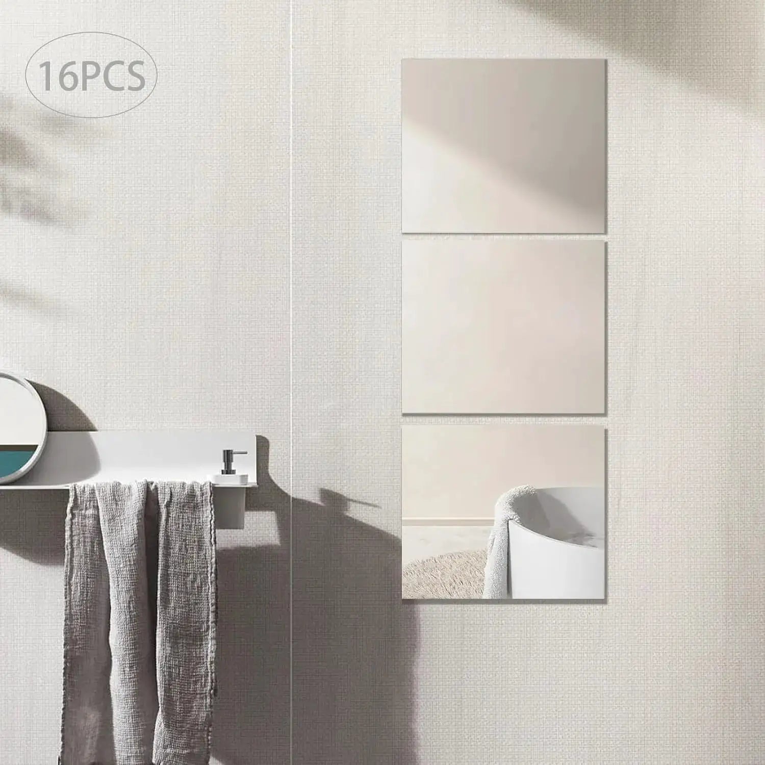 Acrylic Wall Mirror Frameless Home Gym Mirror Tiles, 14''x12'' Shatterproof Wall Mirror (16 PCS),Self-Adhesive Mirrors for Home from PriceLows™