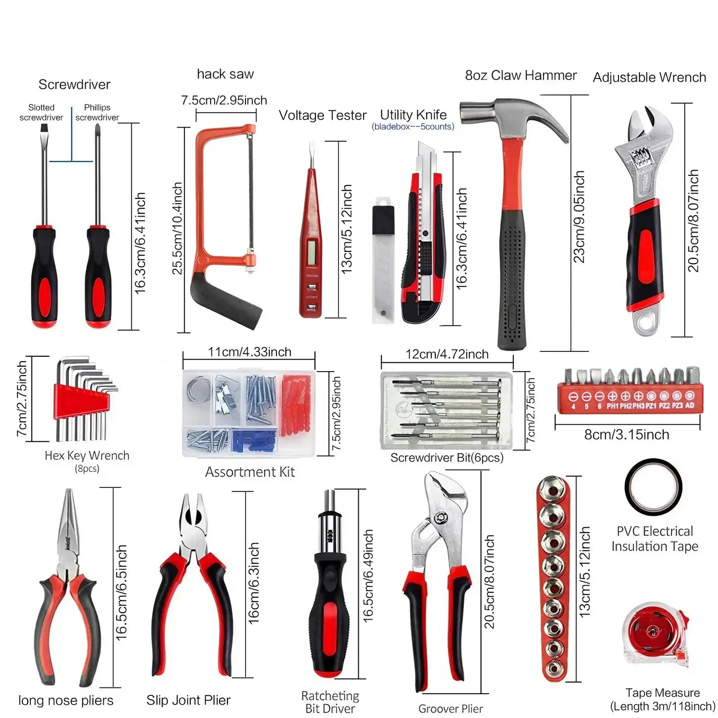 19pcs 43pcs 108pcs DIY Hand Tool Kit Set with Saw Screwdriver Hammer Tape Wrench Pliers for Home Improvement and Repair from PriceLows™