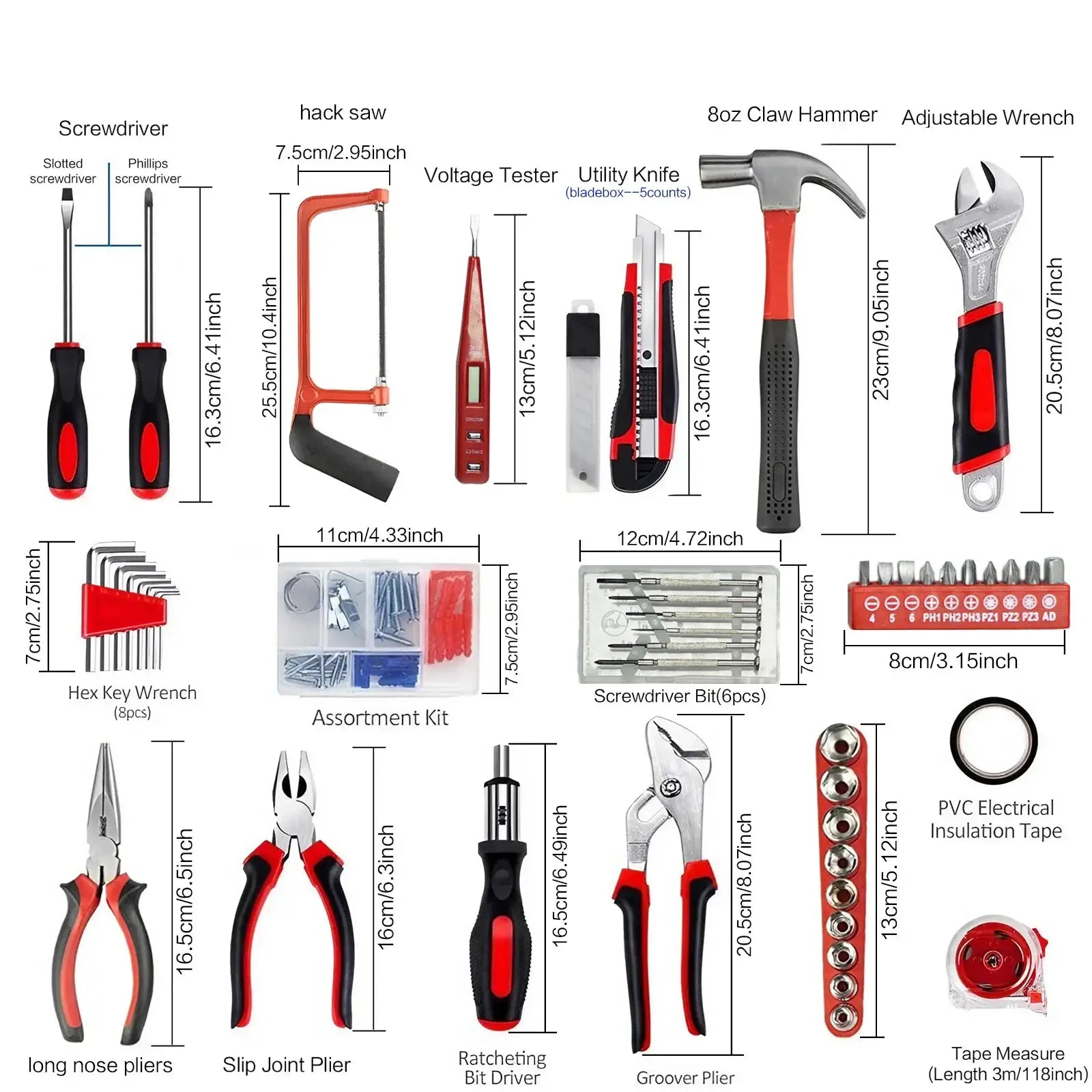 19pcs 43pcs 108pcs DIY Hand Tool Kit Set with Saw Screwdriver Hammer Tape Wrench Pliers for Home Improvement and Repair from PriceLows™