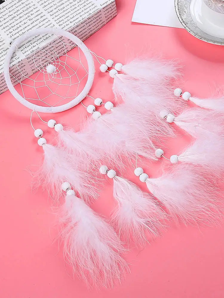 White Dream Catcher Wind Chime Creative Hand-woven Feather Car Pendant Bedroom Garden Outdoor Hanging Ornaments Home Decoration from PriceLows™