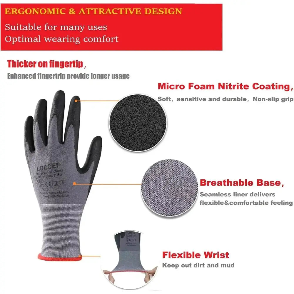 LOCCE Saety Work Gloves Microoam Nitrile Coated-12 Pairs,SeamlKnit Nylon Gloves,Home Improvement,Micro-oam Gloves from PriceLows™