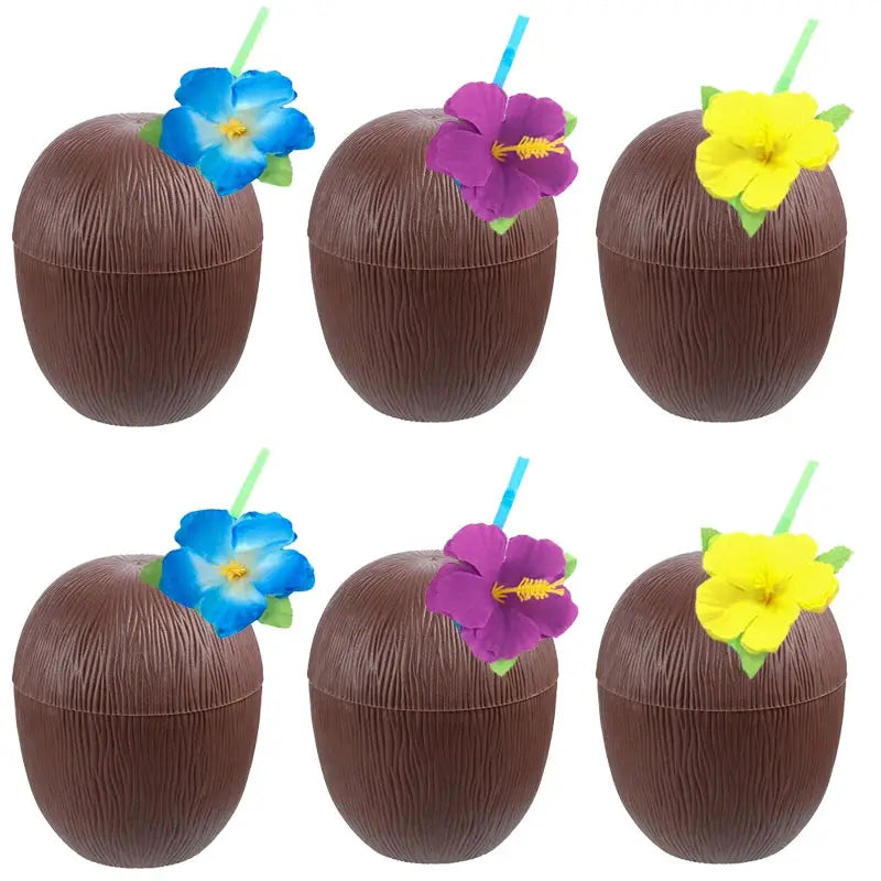 Plastic Drinking Cups | Pineapple & Coconut Design | 6 Pack