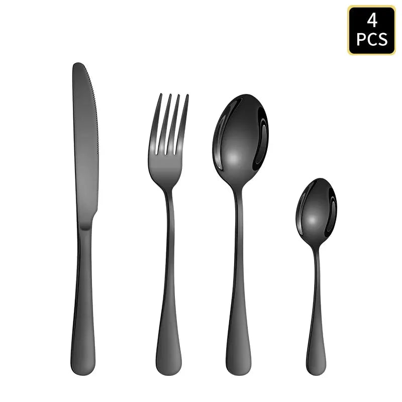4/6/16/24pcs Black stainless steel cutlery 1010 round handle knife, fork and spoon cutlery set suitable for home and hotel from PriceLows™