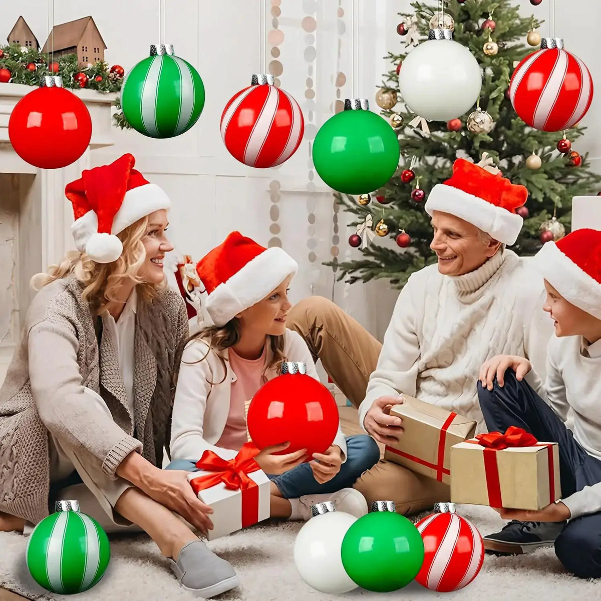 Christmas Inflatable Balls | 9 Inch | 15 Piece Set | Red Green