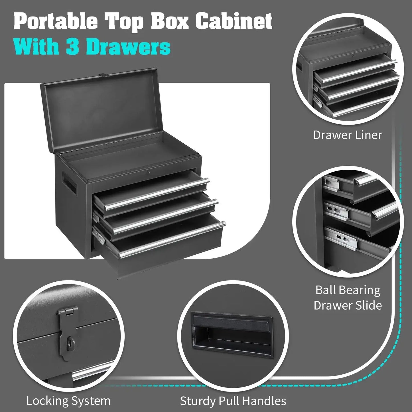 Rolling Tool Chest Tool Organizer Box with Lockable Wheels & Detachable Top NEW from PriceLows™