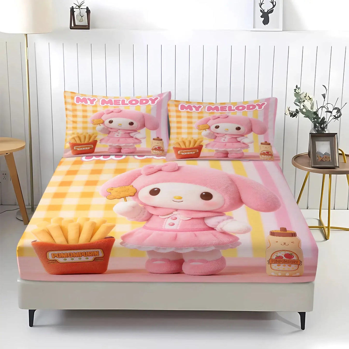 Sanrio My Melody Sanrio Fitted Sheet Set Kawaii Cute Anime Bed Sheet Pillowcases Kids Girls Bedroom Soft Cartoon Mattress Cover from PriceLows™