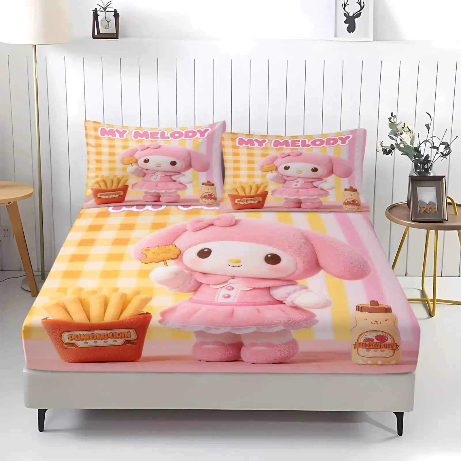 Sanrio My Melody Sanrio Fitted Sheet Set Kawaii Cute Anime Bed Sheet Pillowcases Kids Girls Bedroom Soft Cartoon Mattress Cover from PriceLows™