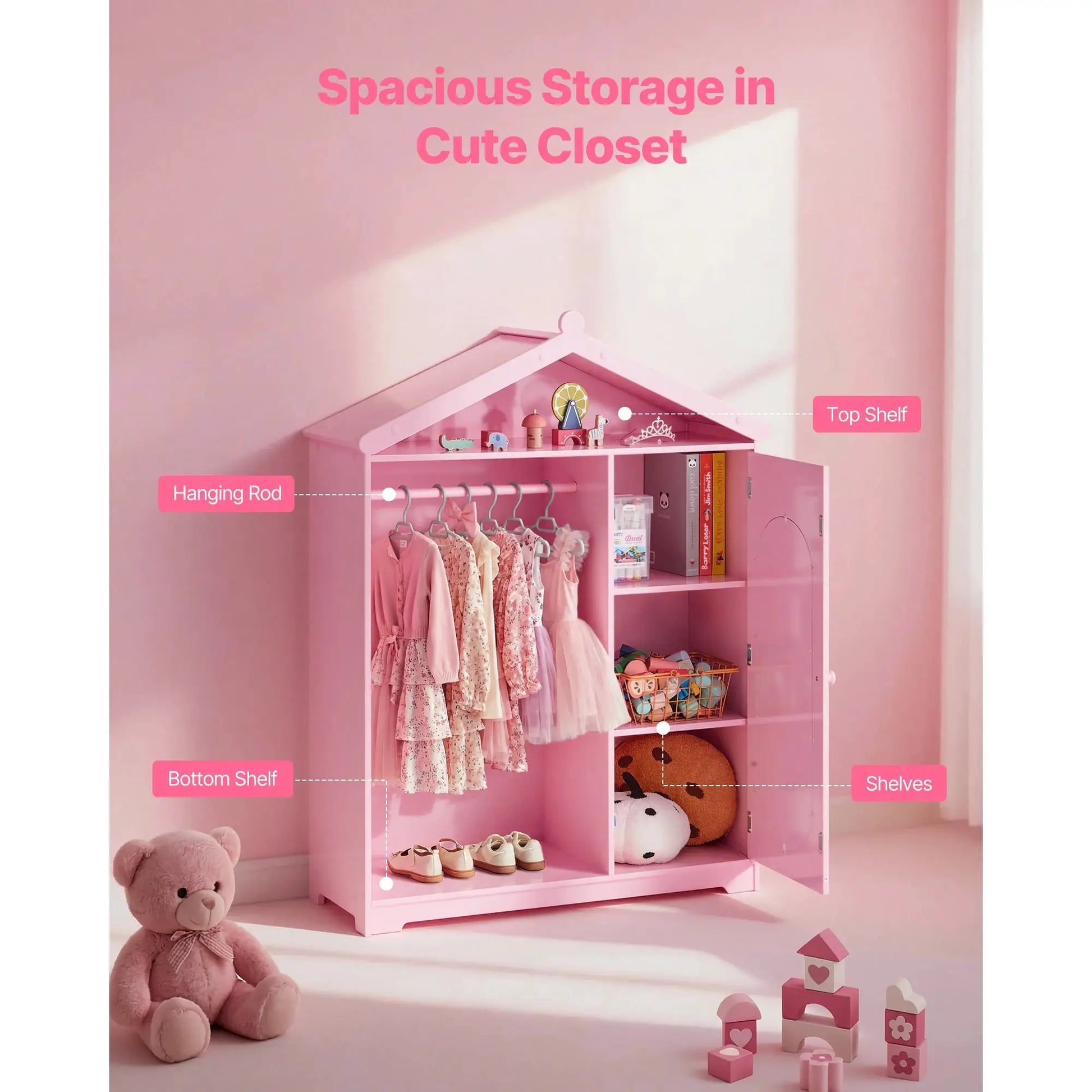 SucceBuy Kids Dress Up Storage with Mirror & Dress Up Closet Kids Armoire Wardrobe Costume Organizer for Girls Toddler Bedroom from PriceLows™
