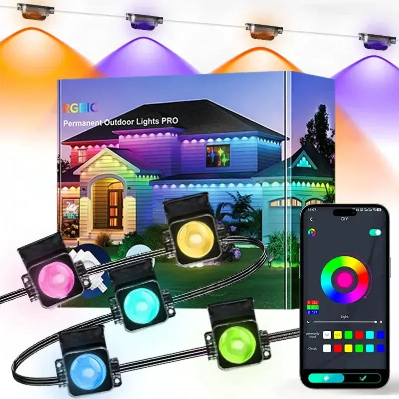 Permanent Outdoor Lights RGB Eaves Lights with Remote APP Control Outdoor Waterproof String Lights for Daily Holiday Roof Decor from PriceLows™