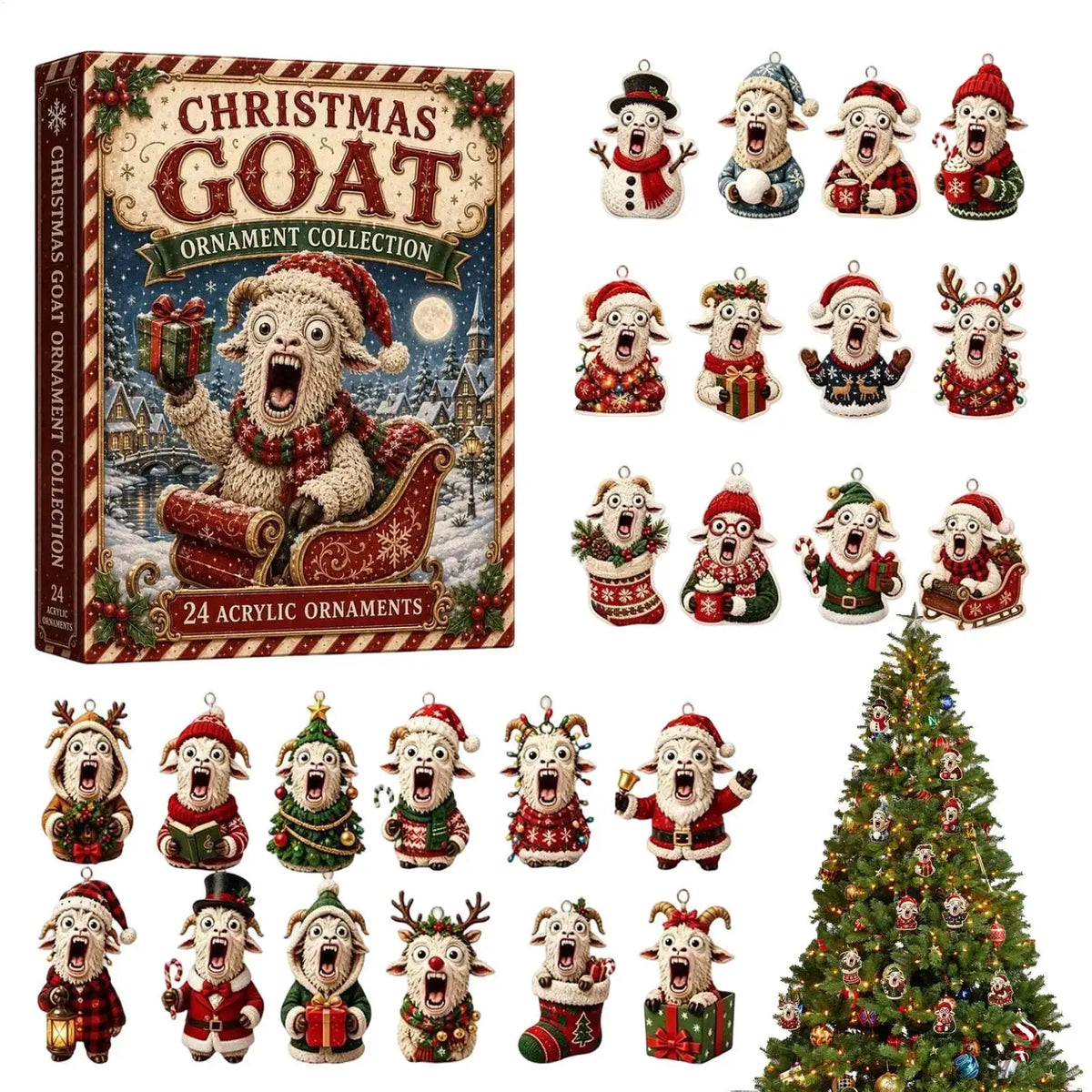 Christmas Advent Calendar | 24-Day Countdown | Flat Goat Ornaments