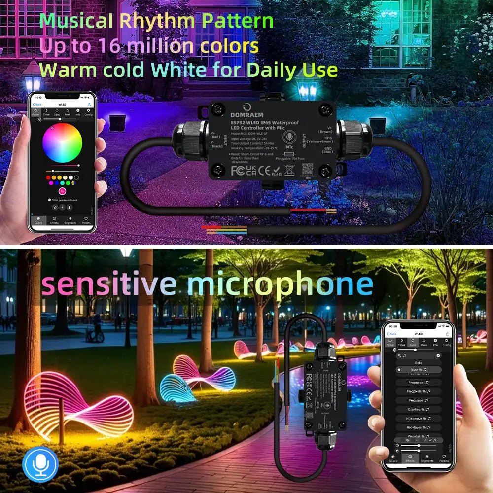 DOMRAEM ESP32 Outdoor IP65 Waterproof WLED Music Sync Controller With 15A Fuse Digital LED Strip Fit WS281X SK6812 Work with HA from PriceLows™