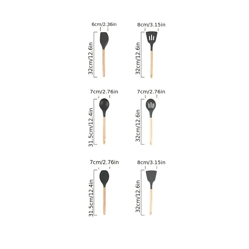 5pcs Silicone Kitchen Utensils Set Heat Resistant Cooking Baking Utensils Set With Wooden Handle, BPA Free,Kitchen Accesso from PriceLows™