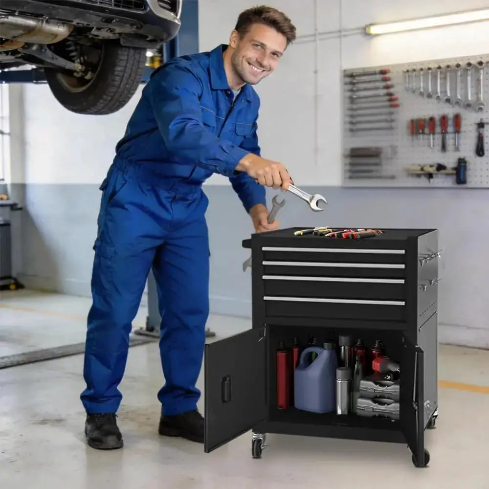 Double-Door Rolling Tool Chest with Lock, Detachable Metal Cabinet on Wheels for Garage, Home, and Warehouse Storage (Black) from PriceLows™
