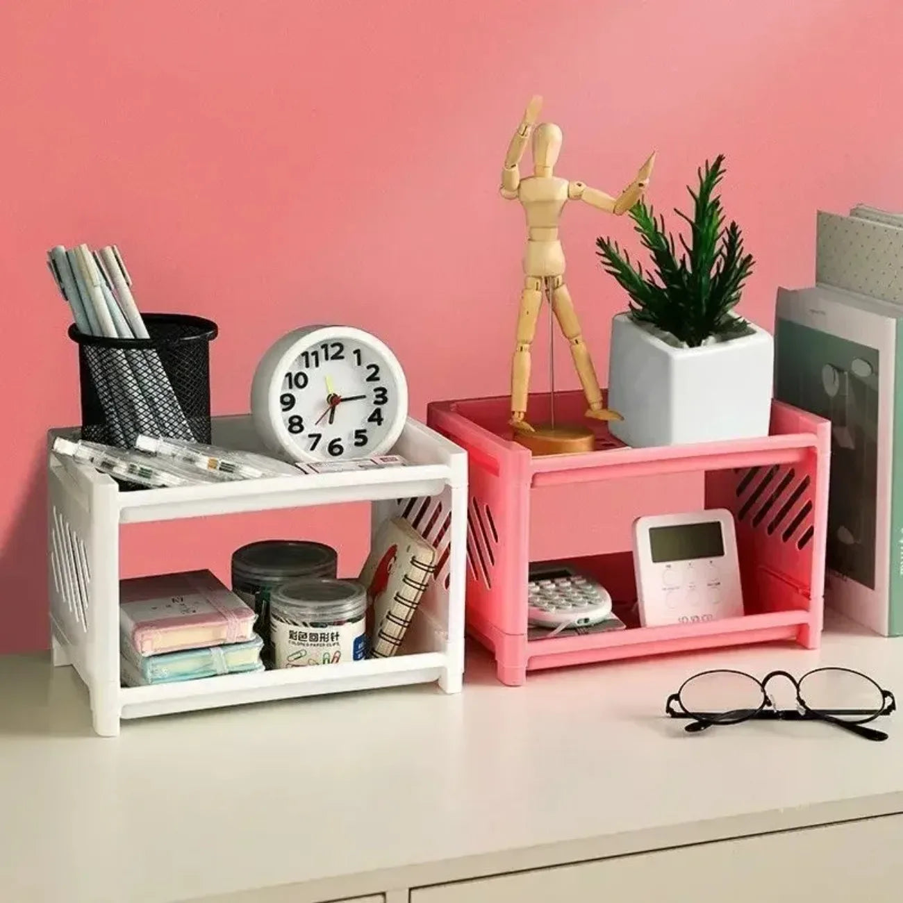Desk Storage Rack | Double Deck | Open Frame Office Organizer