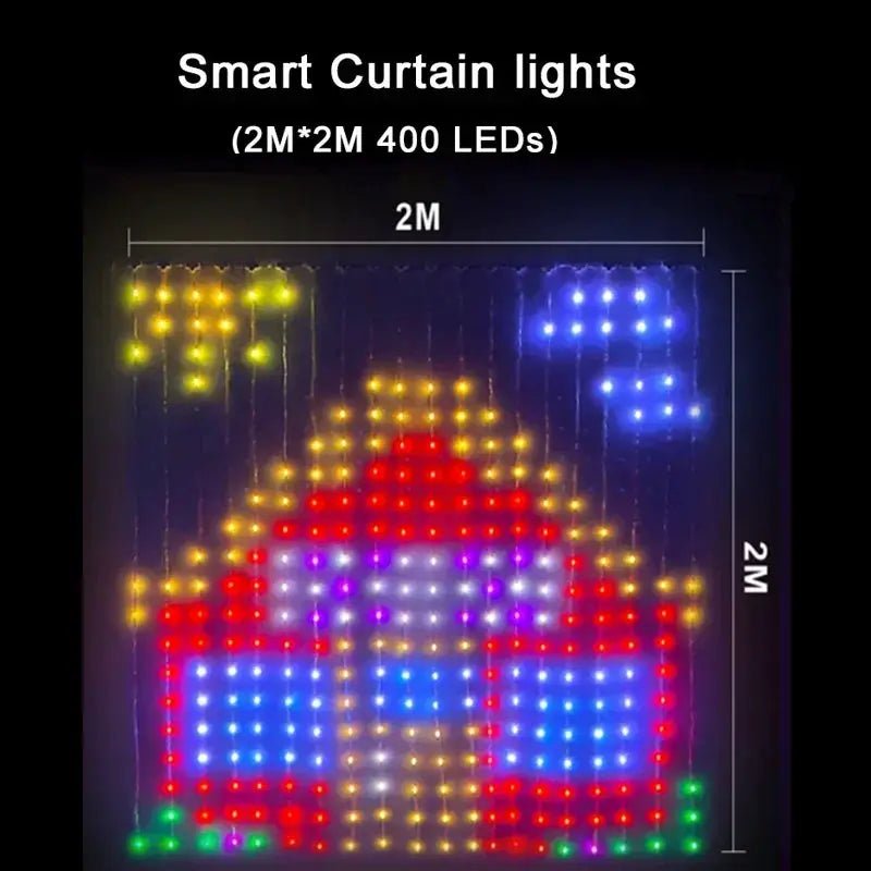 Smart Outdoor Curtain Lights | 400LED App Control | IP65 Waterproof | 2X2M 3X3M