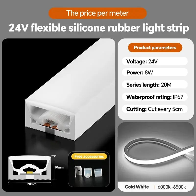 24VLED Silicone Light Strip Sleeve Outdoor Waterproof Linear Light Open Hidden Embedded Flexible Bendable Shaped Light Strip from PriceLows™