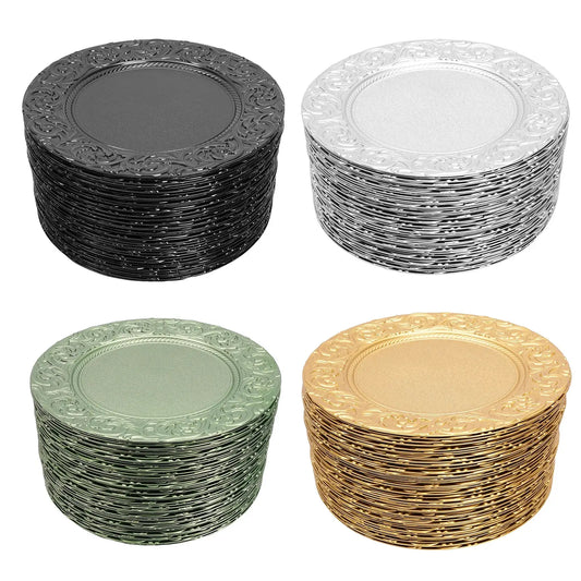 Charger Plates 100-Piece Set Round Reusable Serving Plates Gold Black Silver Green for Wedding Banquet Party Decor from PriceLows™