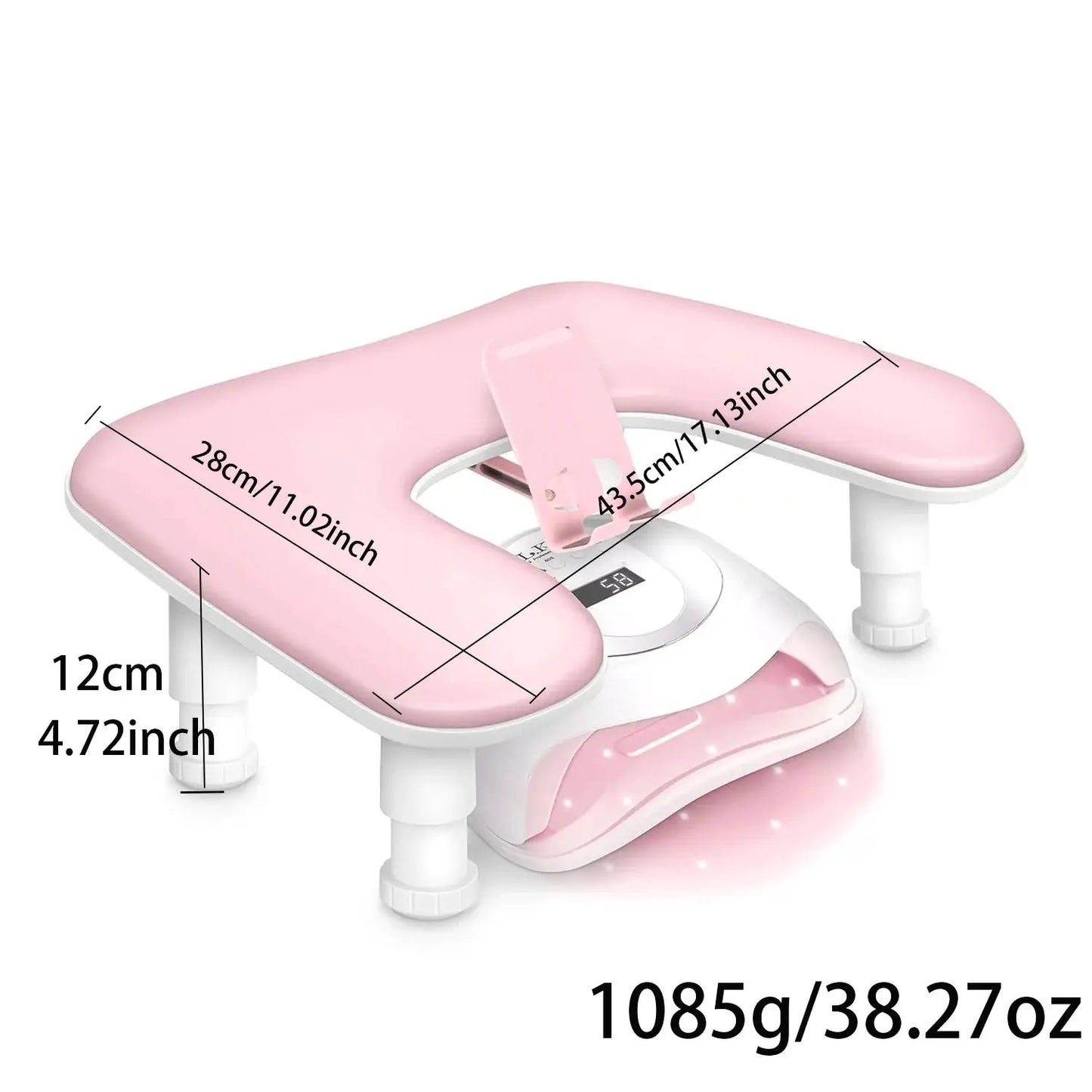 U-Shape Nail Arm Rest | Adjustable Height | PU Leather With Phone Holder