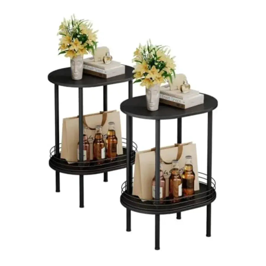Nightstand Set of 2Small Modern Round Side Table with Storage 2-Tier End Table for Small Space -Living Room Bedroom Nursery from PriceLows™