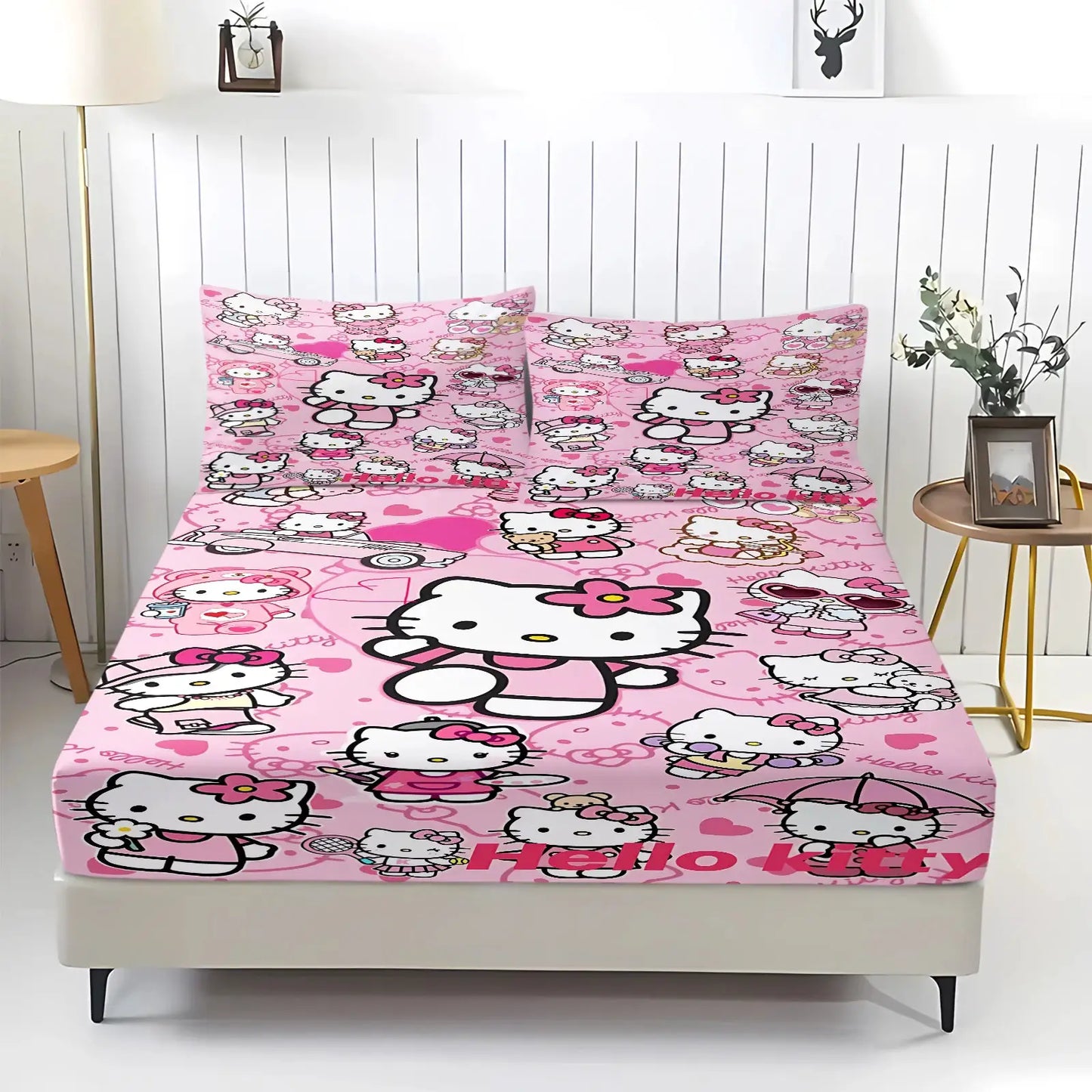 3Pcs Kawaii Hello Kitty Fitted Sheet Set With 2 Pillowcases Pink Bed Sheet Soft Deep Pocket Bedding For Girls Bedroom Decor from PriceLows™