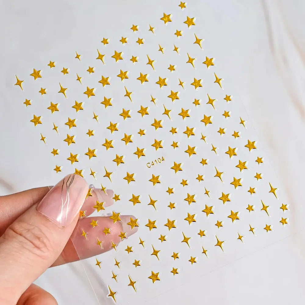 3D Bronzing Laser Silver Irregular Star Nail Decals Metallic Effect Silver Pentagram Nail Decals Adhesive Nail Art Star Stickers from PriceLows™