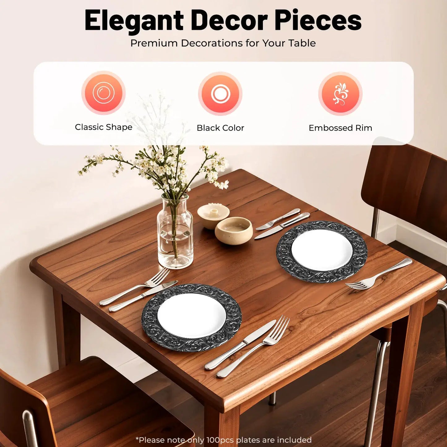 100 PCS Black Charger Plates Set, Round Charger Plates, Reusable Serving Plates 33*2cm for Birthday Parties, Holidays, Weddings from PriceLows™