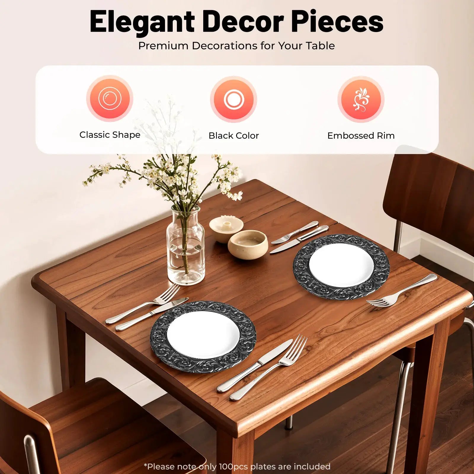 100 PCS Black Charger Plates Set, Round Charger Plates, Reusable Serving Plates 33*2cm for Birthday Parties, Holidays, Weddings from PriceLows™