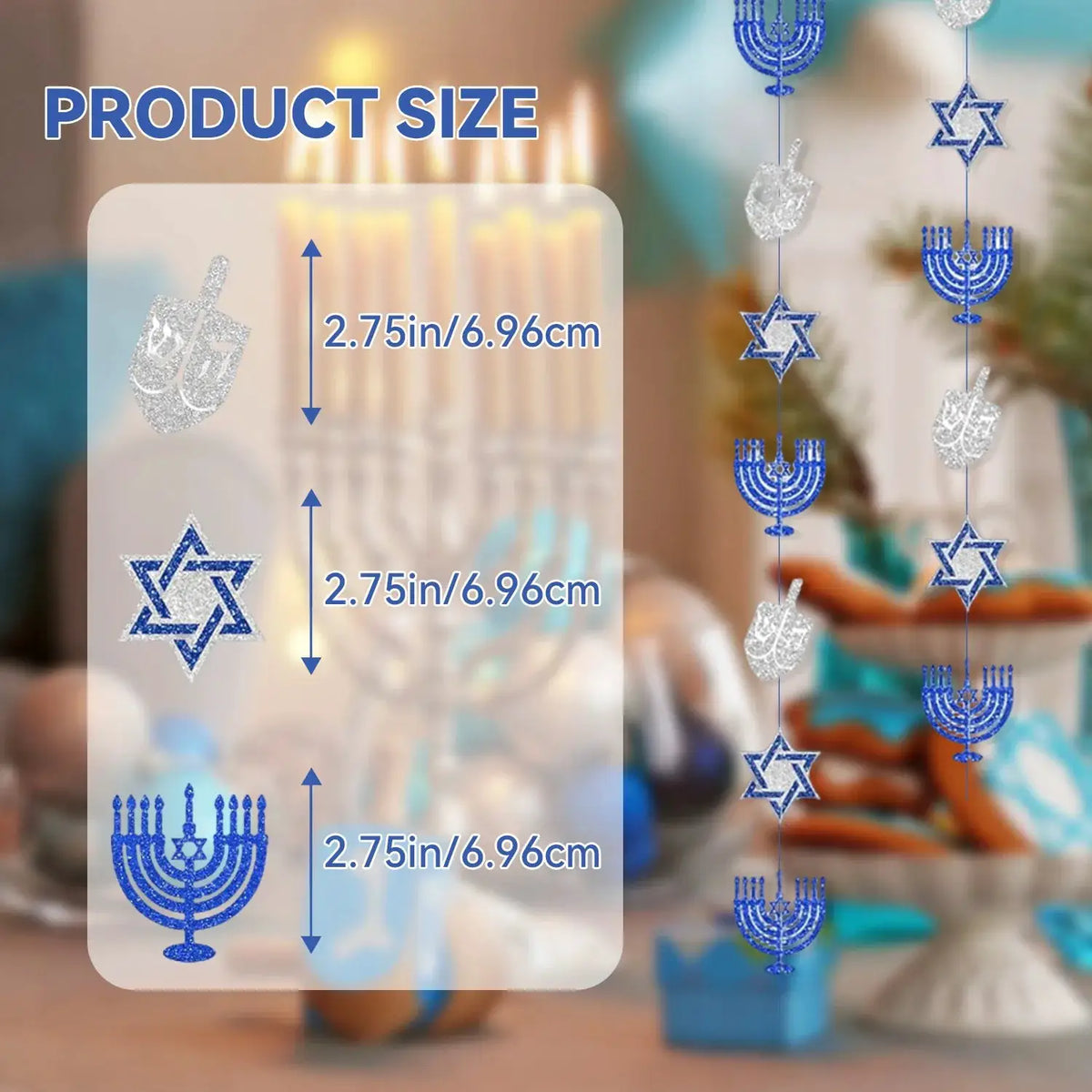 Hanukkah Decoration Garland | Blue Glitter String | Paper Holiday Decor