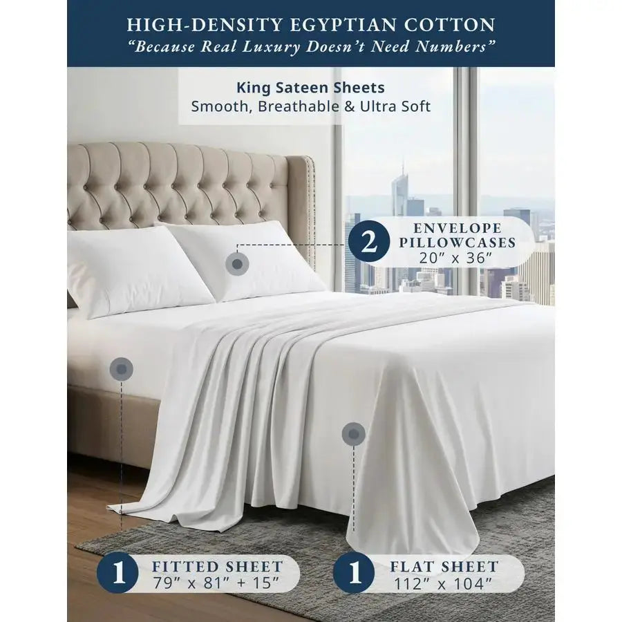 Egyptian Cotton Sheets King Size Naturally Cooling amp Breathable 4 Piece Silky Sateen Weave King Size Sheets Set, UltraSoft amp from PriceLows™