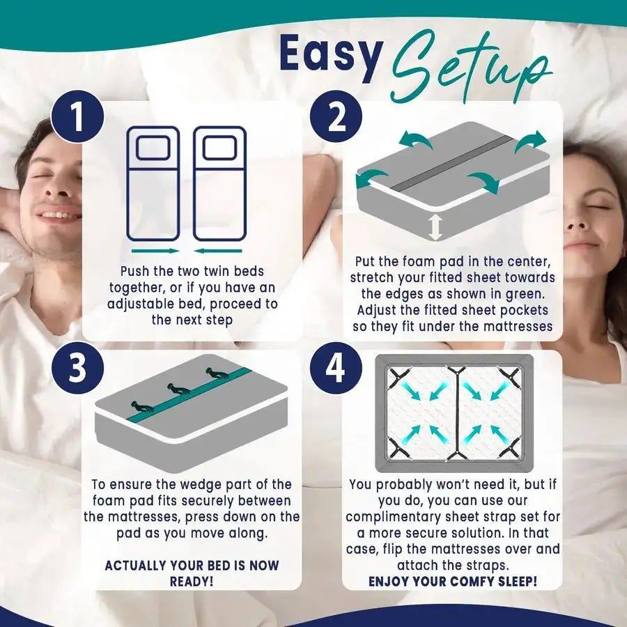 Fitted Sheet Attached Bed Bridge Twin XL to King Converter Kit with Sheet Strap Set Split King Gap Filler for Adjustable Bed Whi from PriceLows™