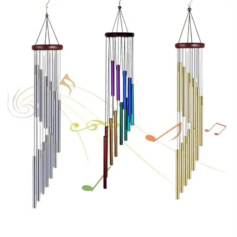 12 Tubes Rotating Solid Wood Aluminum Pipe Wind Chime Waterproof 12 Pipe Classic Matching Music Wind Chime Home Decoration from PriceLows™