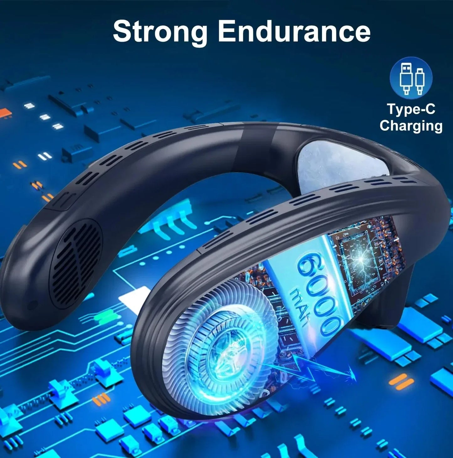 Neck Fan | 5200mAh Battery | 5W Rechargeable Cooling | One Size