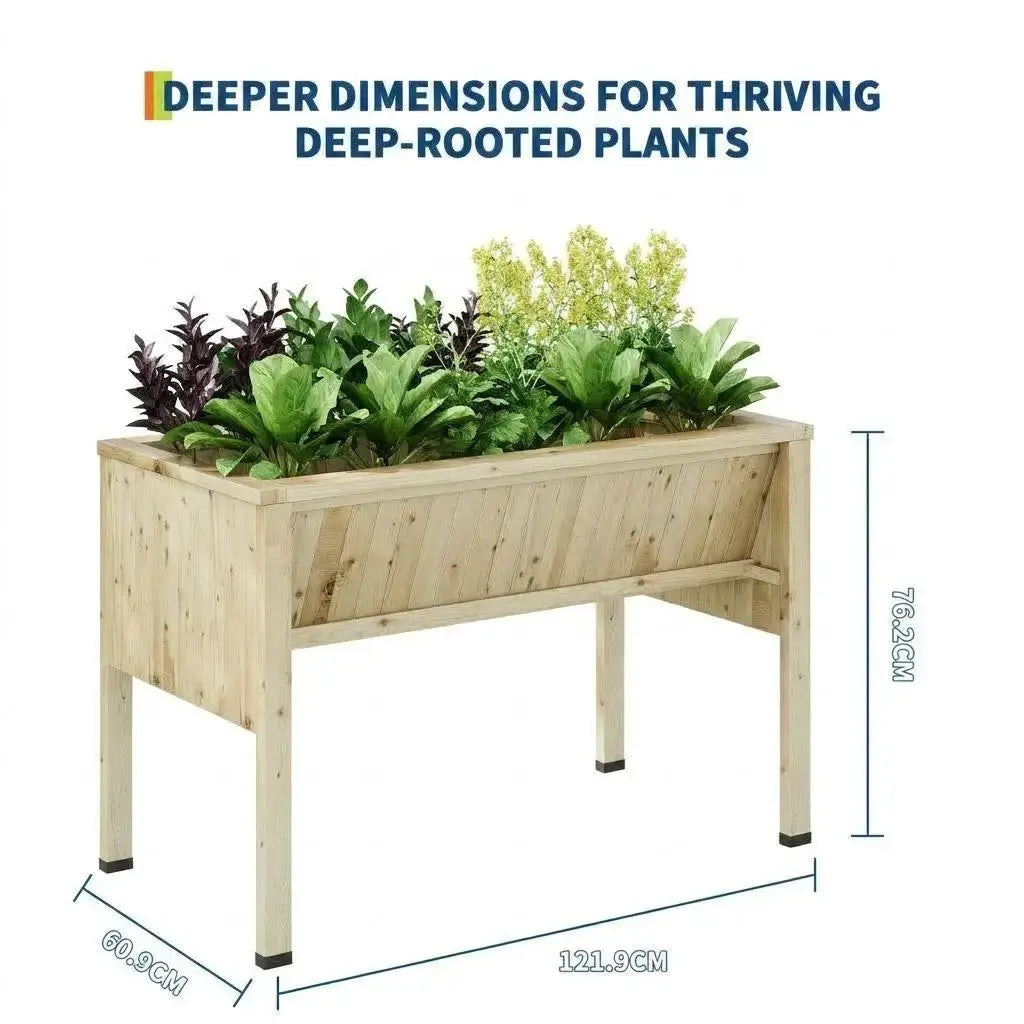Raised Wooden Garden Bed with Tool Hooks, Elevated Planter Box with Legs, Rectangle Veg Trough Planter for Flower Vegetable from PriceLows™