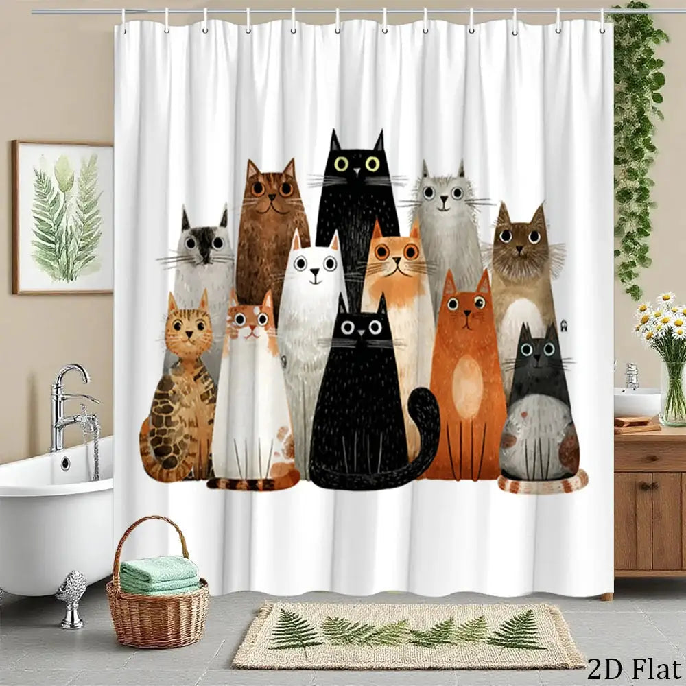 Adorable Dog Cat Pet Family Shower Curtain Bath Liner Waterproof Bathroom Decor Curtain Cartoon Animal Prints 180x200cm from PriceLows™