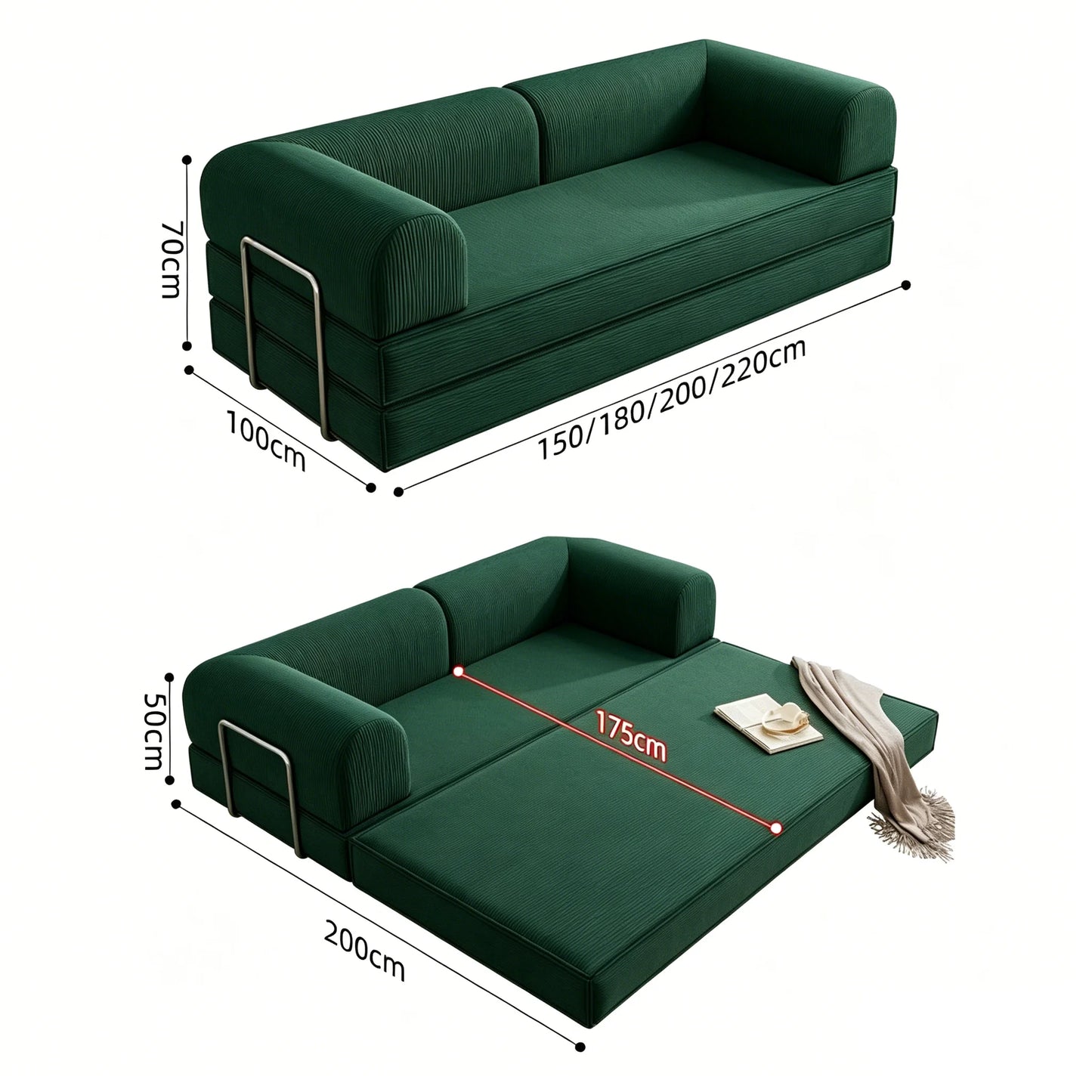 Sofa Bed | Memory Foam | 304 Stainless Steel Frame | 79in Length