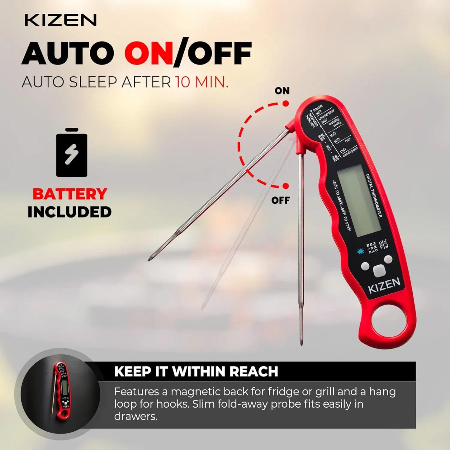 Meat Thermometer | Instant Read 3 Secs | Large Backlit Display | Magnetic Clip