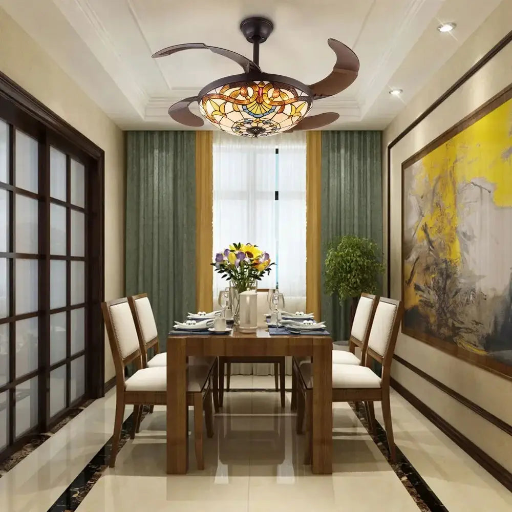 42 in Tiffany Style Ceiling Fan W/ Light, Remote Control, 3 Color Changing LED & 3 Speed Setting, Modern Fan for Living Room Use from PriceLows™