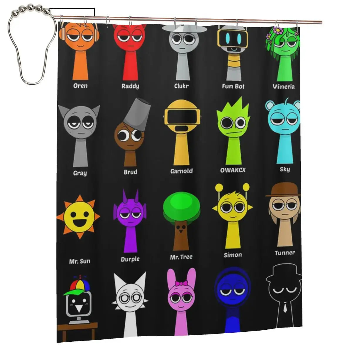 All My Sprunki Game Toys Shower Curtain Bathroom Polyester Waterproof Bath Curtains with Hooks from PriceLows™