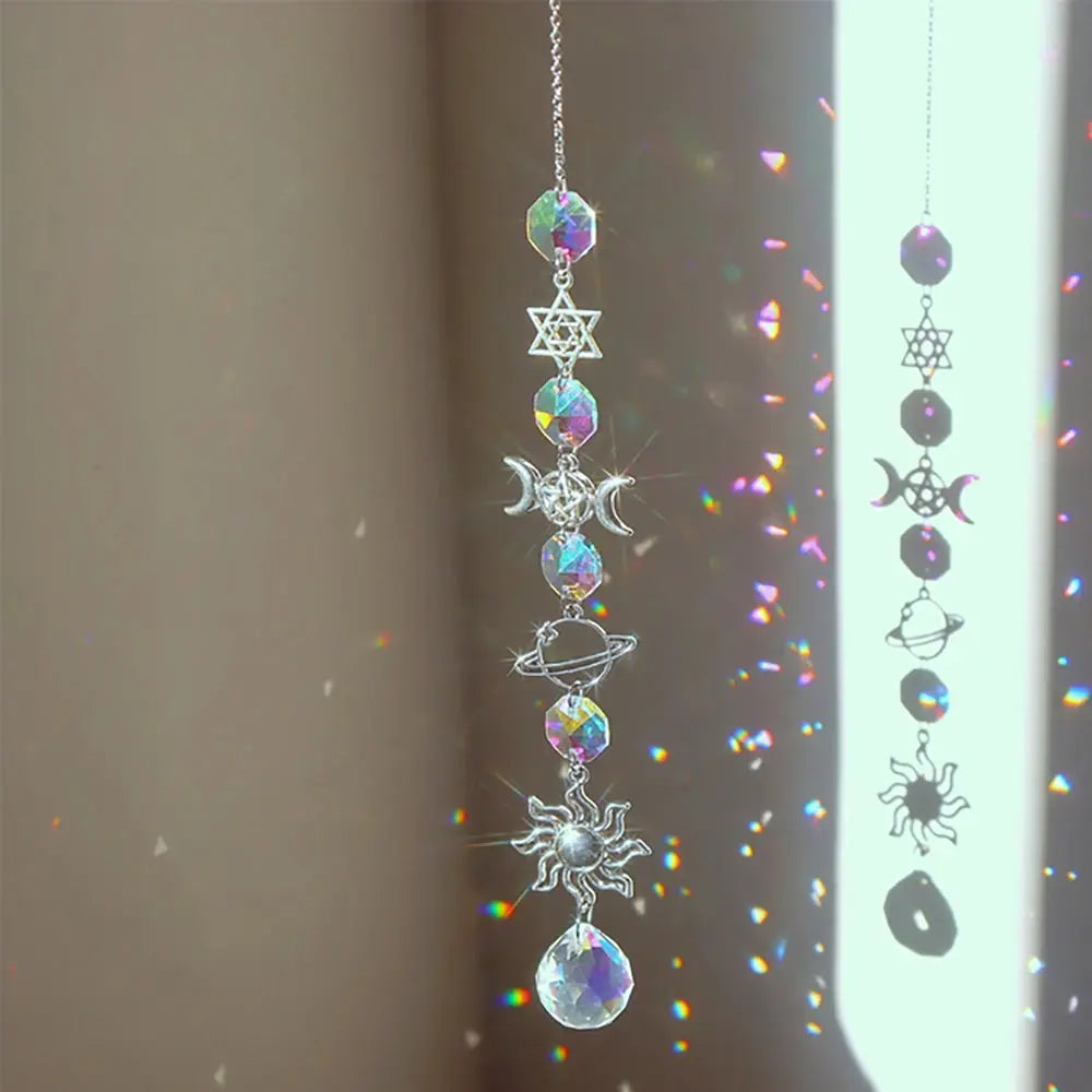 1pc Crystal Wind Chime Moon Sun Catcher Diamond Prisms Pendant Dream Catcher Rainbow Hanging Drop Home Garden Decor Windchime from PriceLows™