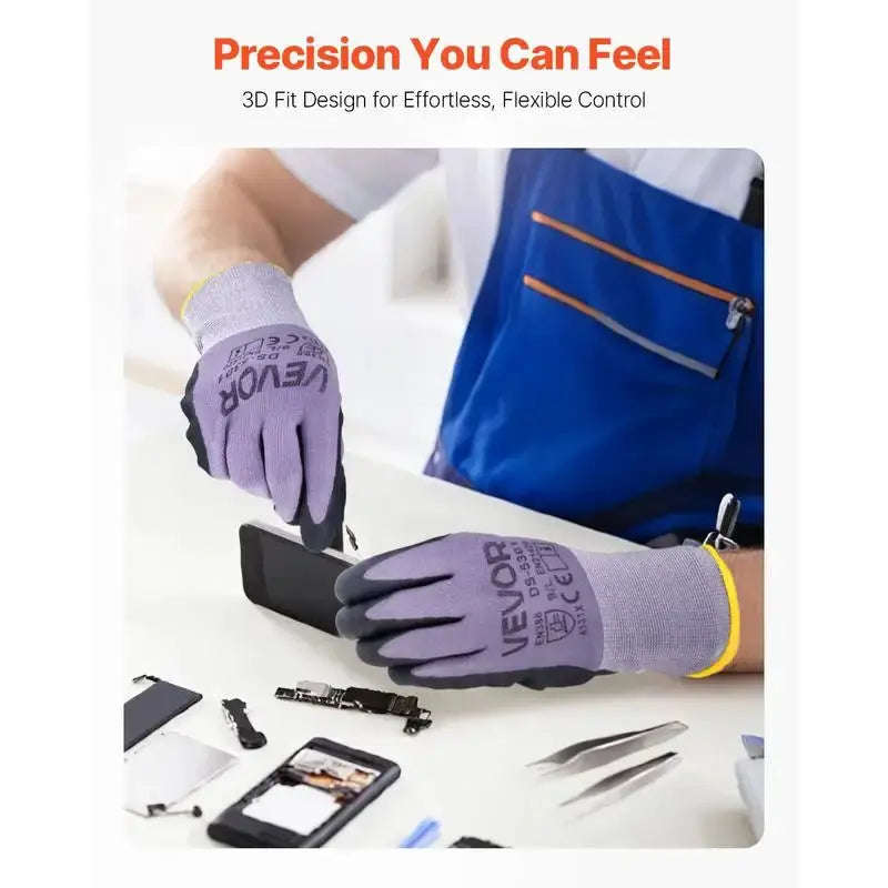 Work Gloves 12 Pairs Touch Screen Nitrile-Coated Garden Construction Gloves from PriceLows™