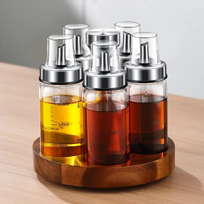 Rotating Seasoning Bottle Set | Glass Spice Jars | Rotating Rack | Various Sizes