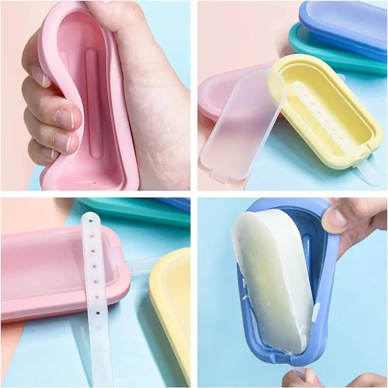 4Pcs Silicone Ice Lolly Moulds with Sticks Reusable Ice Cream Forms Popsicle Mold DIY Ice Cream Maker Ice Cube Mold Kitchen Tool from PriceLows™