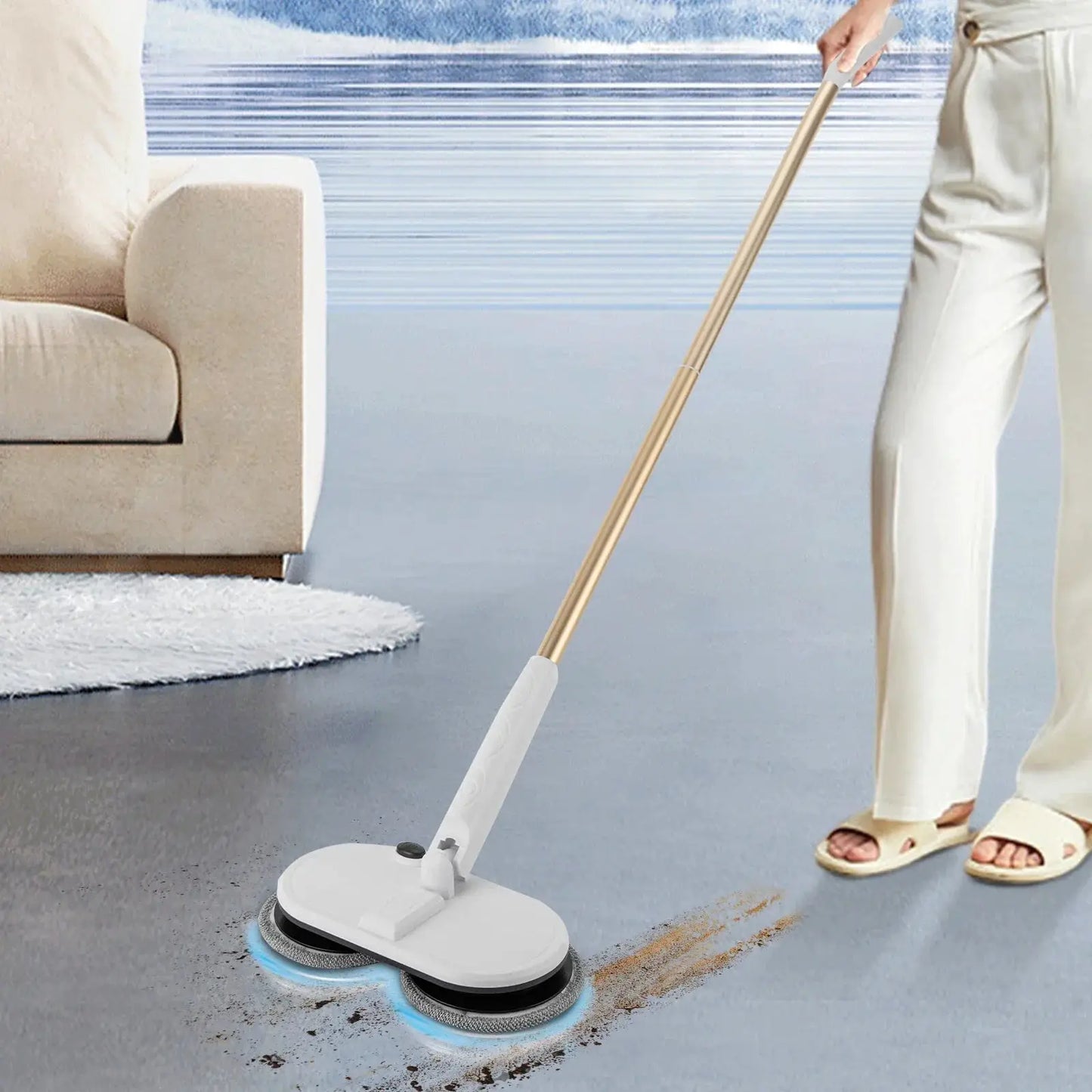 Electric Spin Mop for Hardwood Floor Cleaner Machine,White Cordless Mop Electric Mops for Floor Cleaning, Power Mop with 4 Pads from PriceLows™