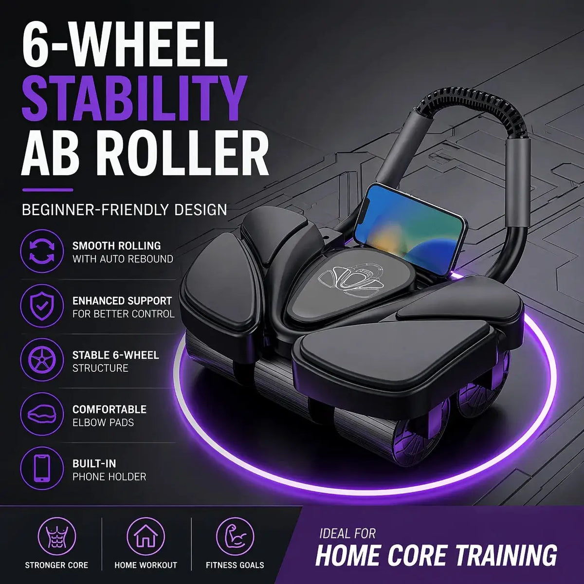 6 Wheel Ab Roller | Elbow Support | Includes Knee Pad